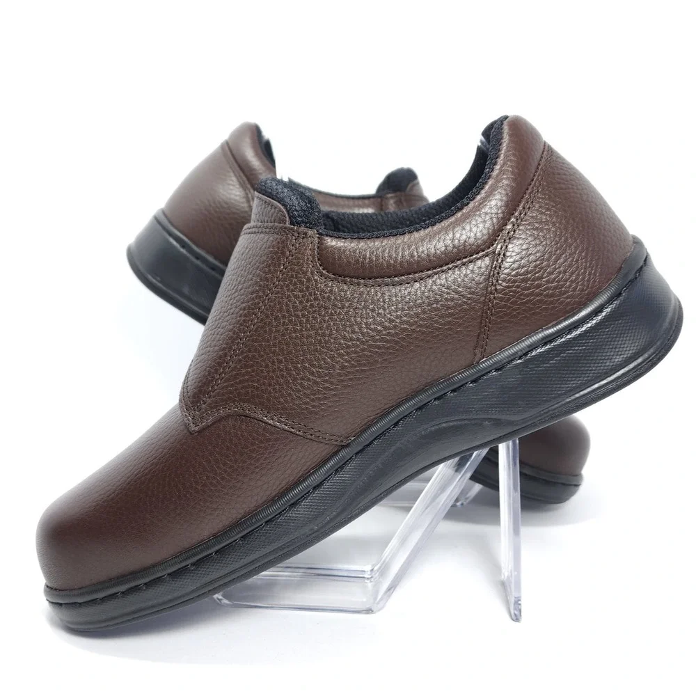 Orthofeet 520 Broadway Men's‎ 10 X-Wide Brown Leather Hook Loop Orthopedic Shoes